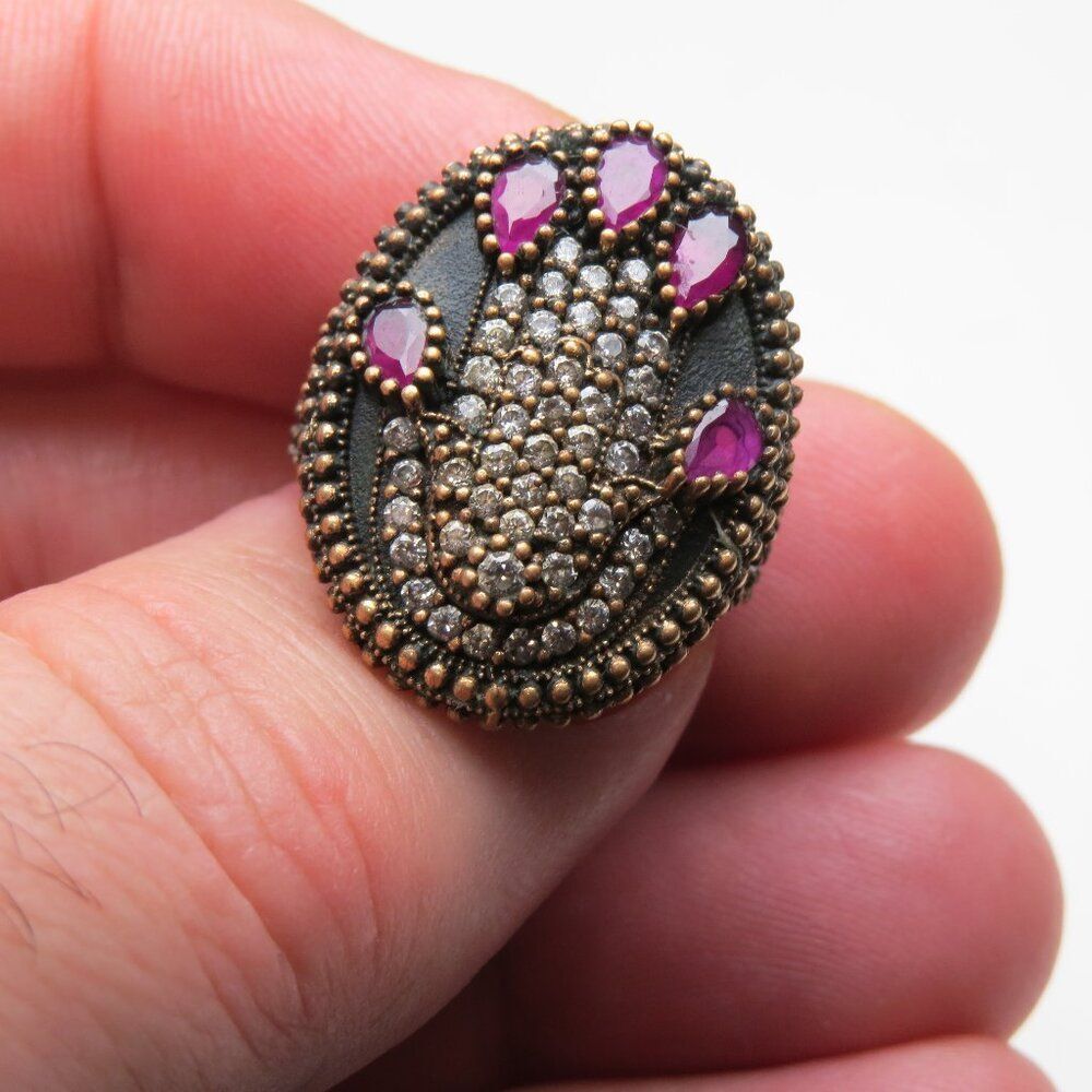 *925 Sterling Silver Diamond Ruby Ring - image 1